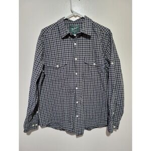 Woolrich‎ Plaid Button Down Shirt Mens Large Blue Tan long Sleeve